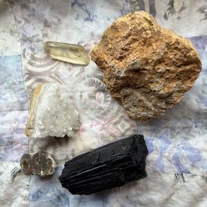 Crystal natural gemstones cooperlite Apophyllite tourmaline Thunderegg bundle
